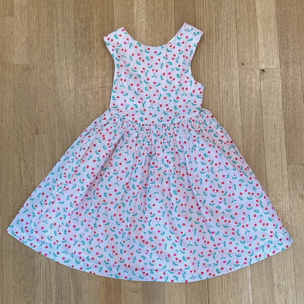 Mini Boden Cross-back Printed Dress 7-8y Parisian Pink Cherries Like New